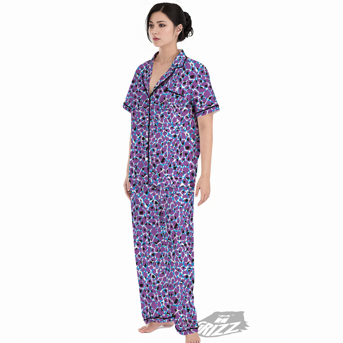 Giraffe Teal And Purple Print Pattern Women's Pajamas Set-grizzshop