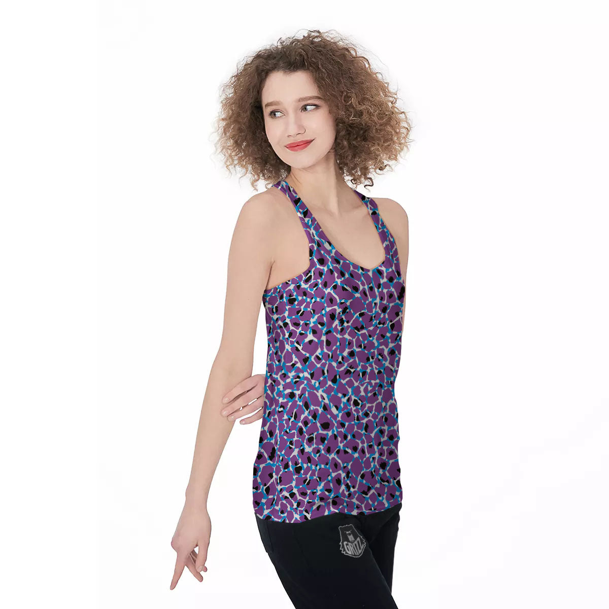 Giraffe Teal And Purple Print Pattern Women's Racerback Tank Top-grizzshop