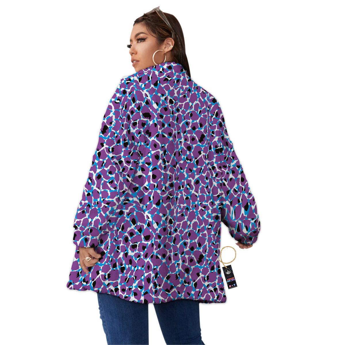 Giraffe Teal And Purple Print Pattern Women's Sherpa Jacket-grizzshop