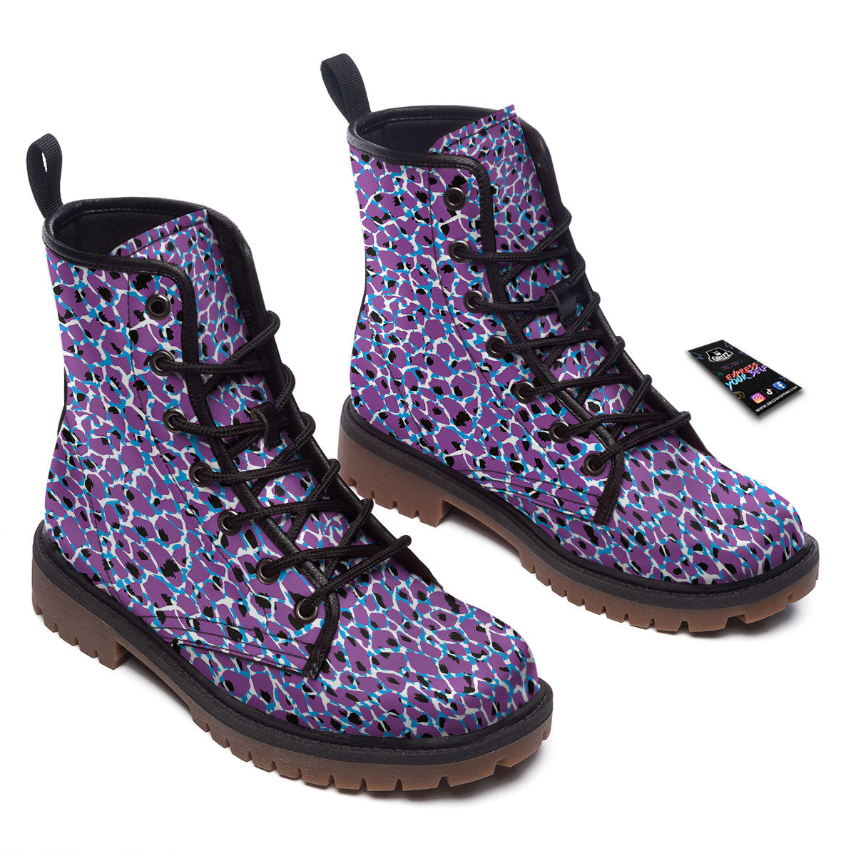 Giraffe Teal And Purple Print Pattern Work Boots-grizzshop
