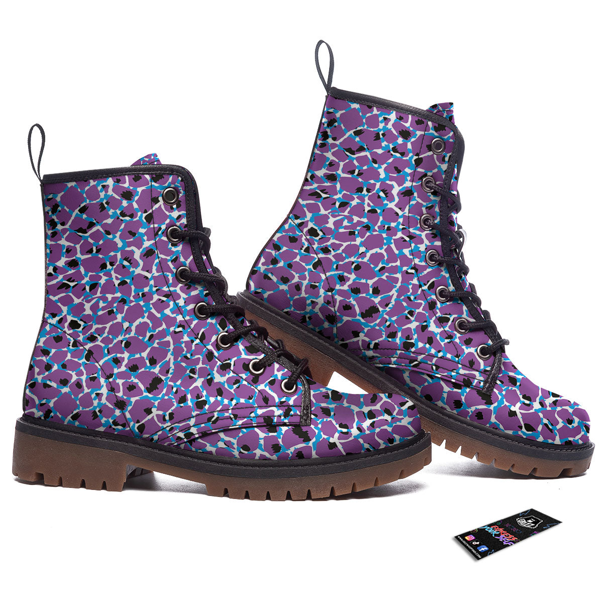Giraffe Teal And Purple Print Pattern Work Boots-grizzshop