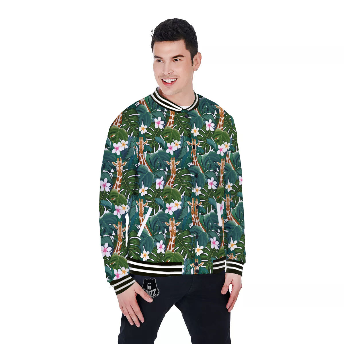 Giraffe Tropical Print Pattern Baseball Jacket-grizzshop