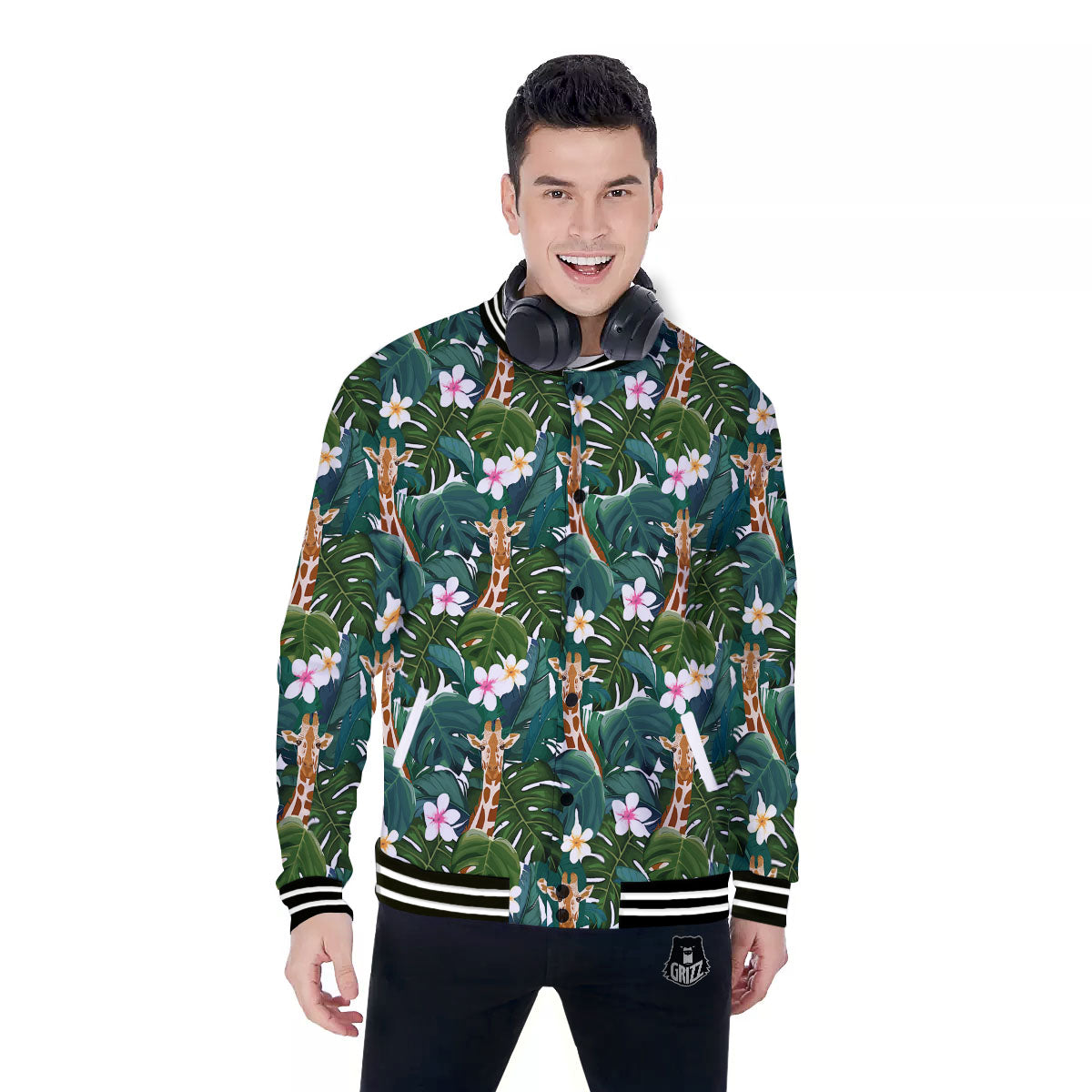Giraffe Tropical Print Pattern Baseball Jacket-grizzshop