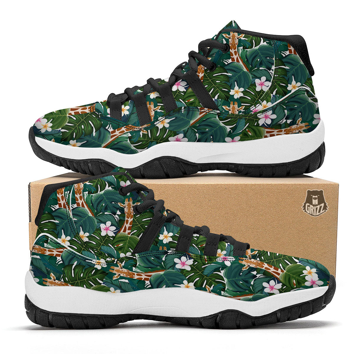 Giraffe Tropical Print Pattern Black Bball Shoes-grizzshop