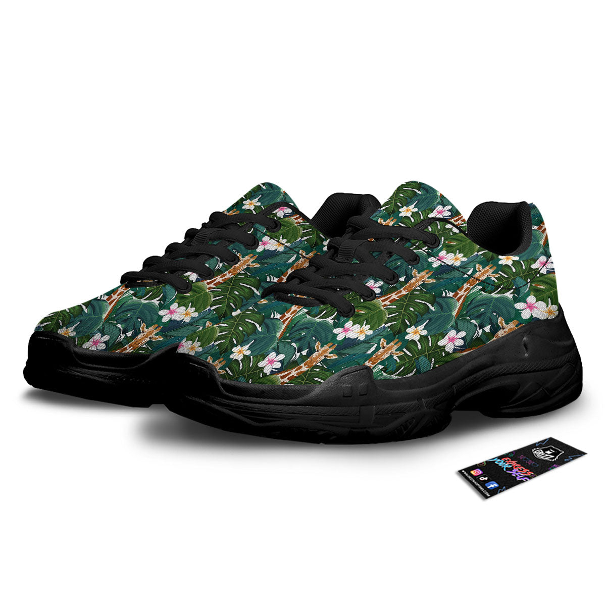 Giraffe Tropical Print Pattern Black Chunky Shoes-grizzshop