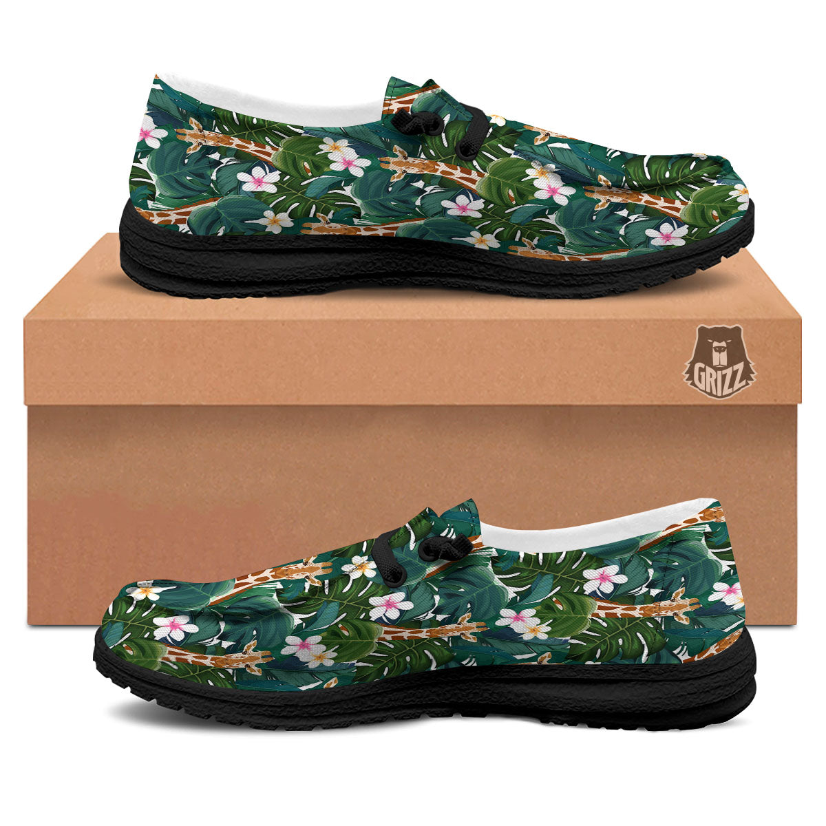Giraffe Tropical Print Pattern Black Loafers-grizzshop