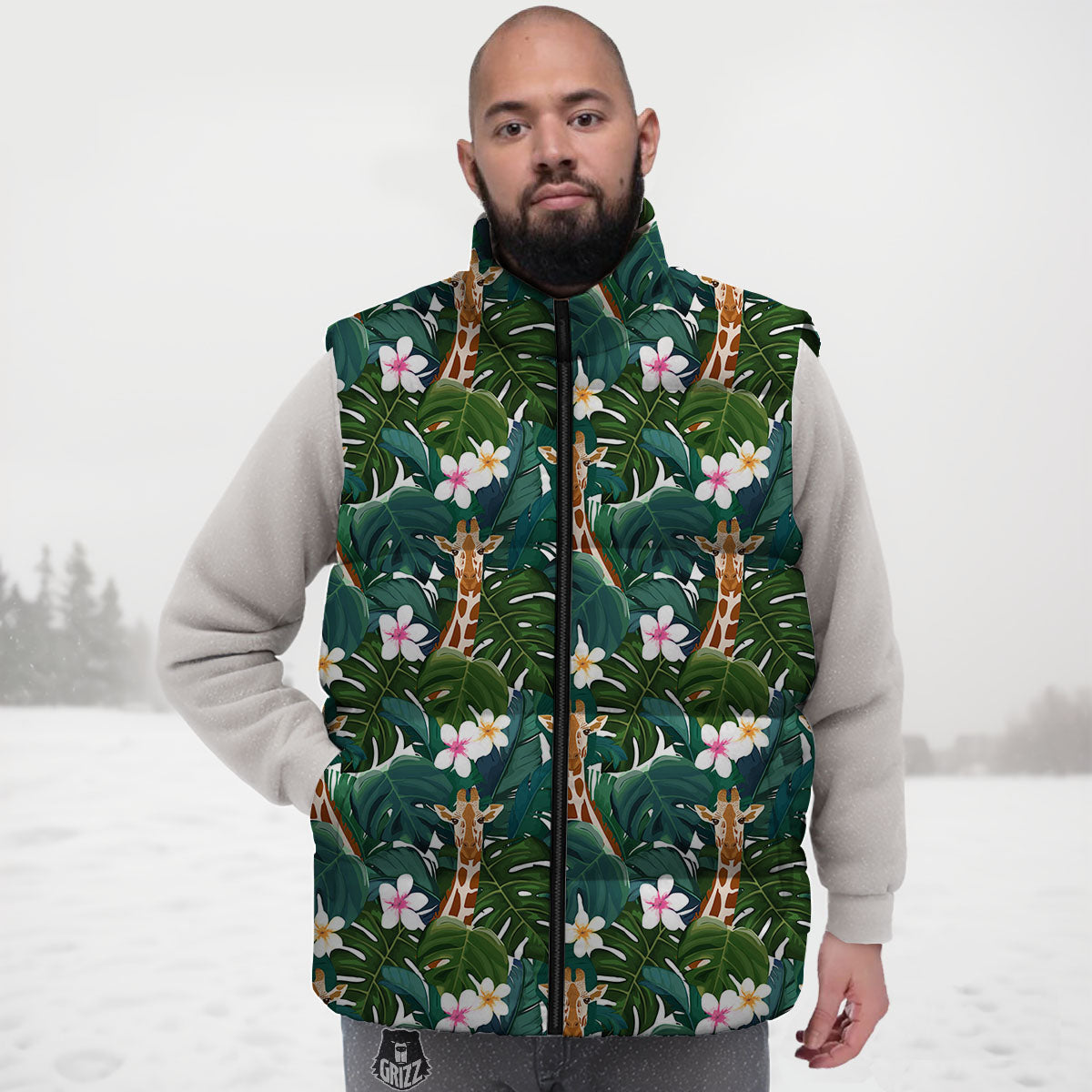 Giraffe Tropical Print Pattern Down Vest