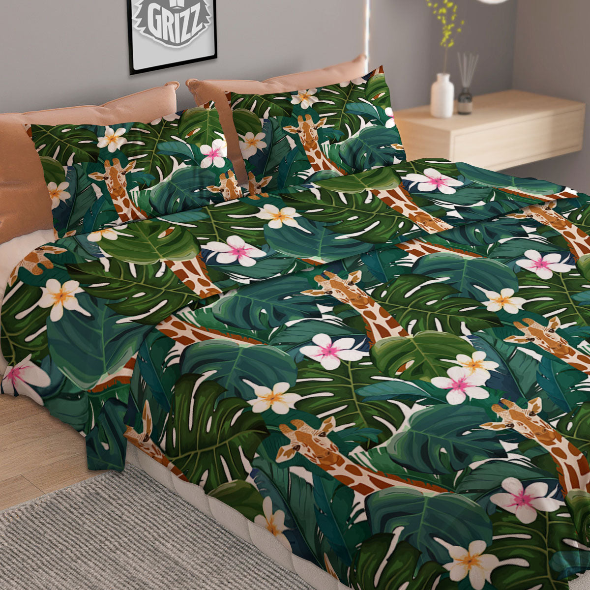Giraffe Tropical Print Pattern Duvet Cover Bedding Set