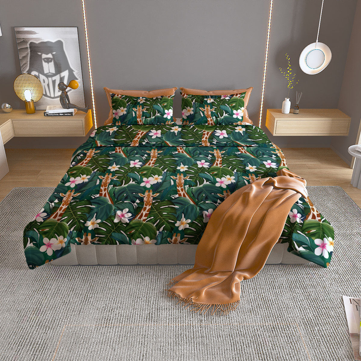 Giraffe Tropical Print Pattern Duvet Cover Bedding Set