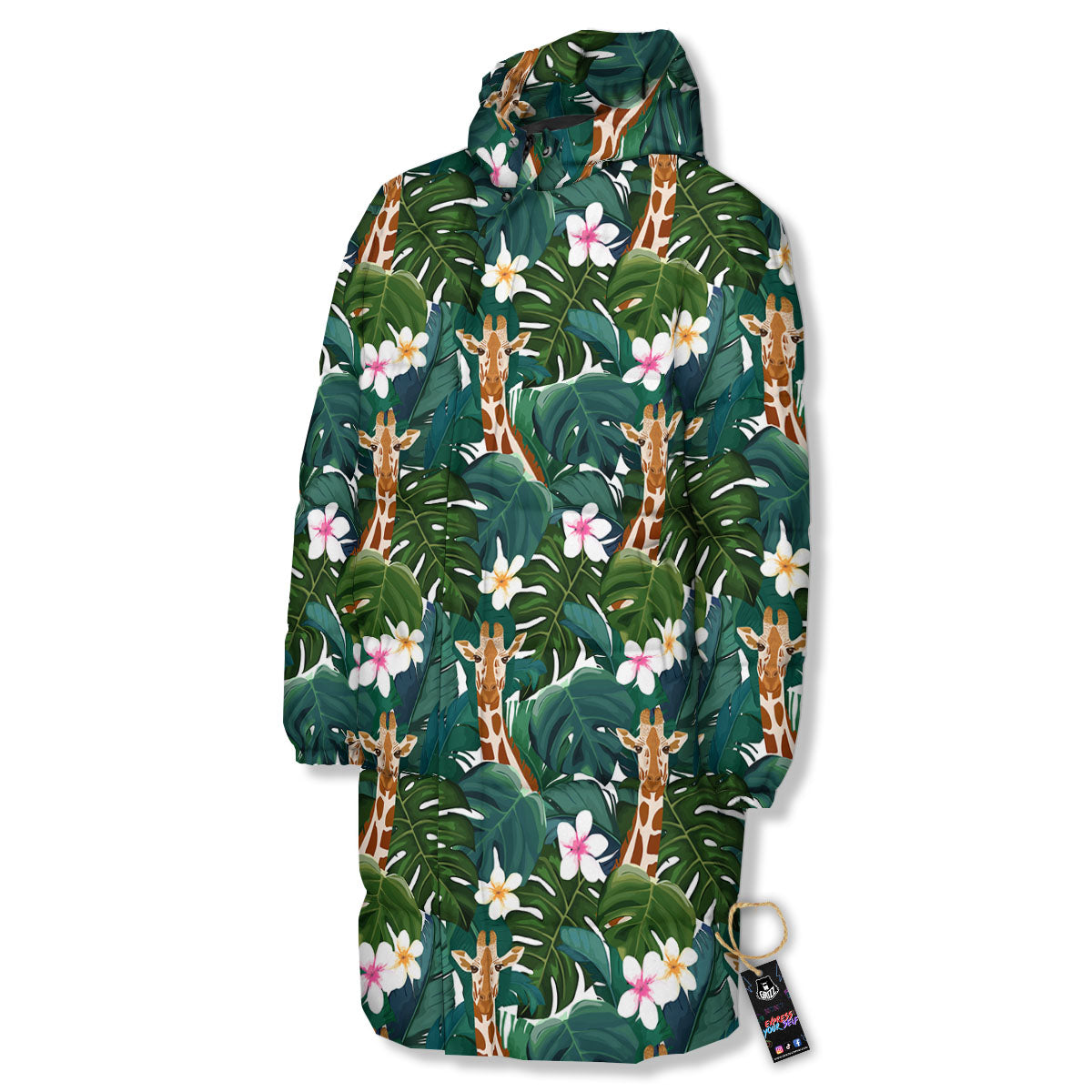 Giraffe Tropical Print Pattern Long Down Jacket-grizzshop