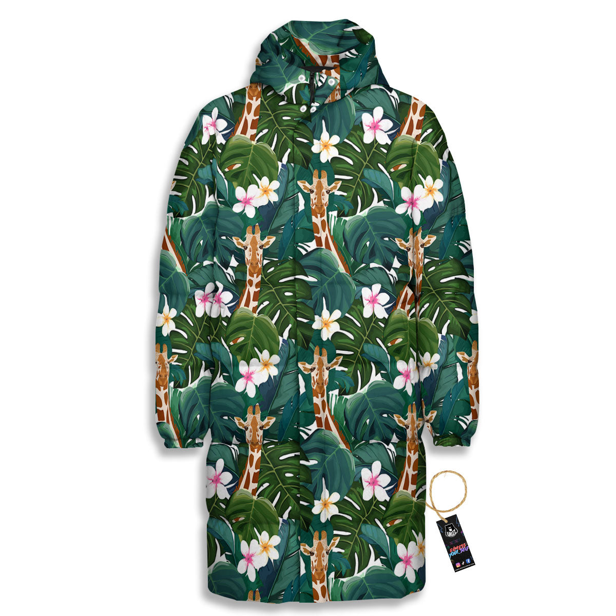 Giraffe Tropical Print Pattern Long Down Jacket-grizzshop