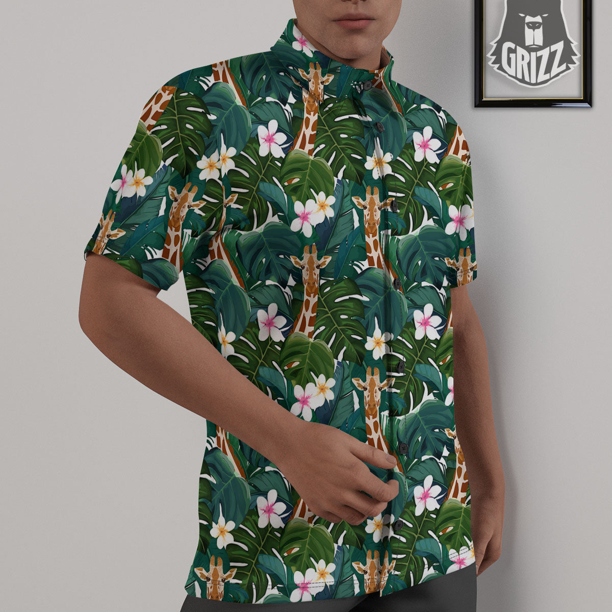 Giraffe Tropical Print Pattern Untucked Shirts-grizzshop