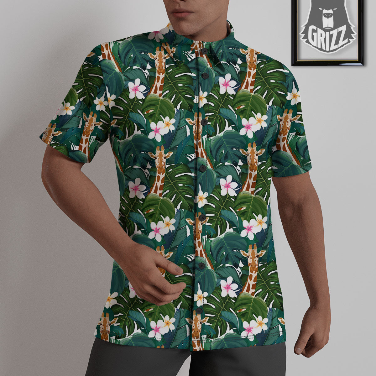 Giraffe Tropical Print Pattern Untucked Shirts-grizzshop