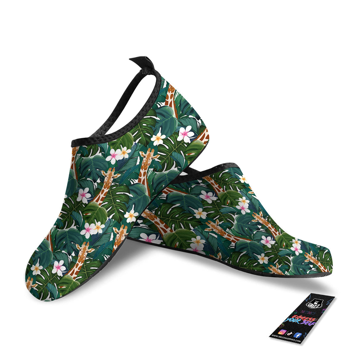 Giraffe Tropical Print Pattern Water Shoes-grizzshop