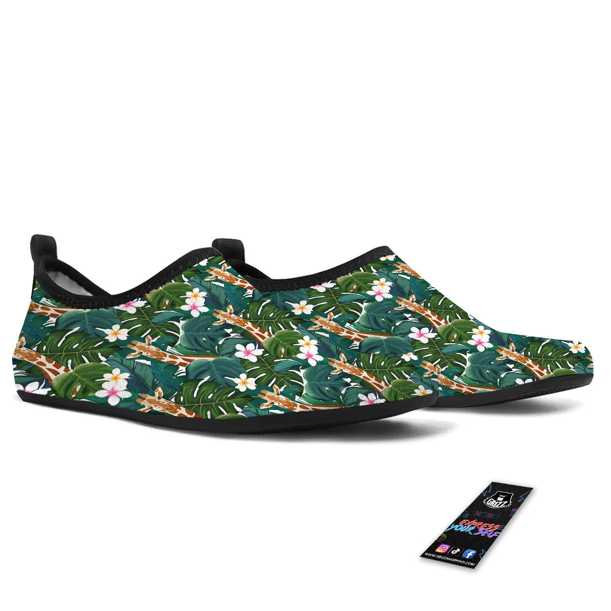 Giraffe Tropical Print Pattern Water Shoes-grizzshop