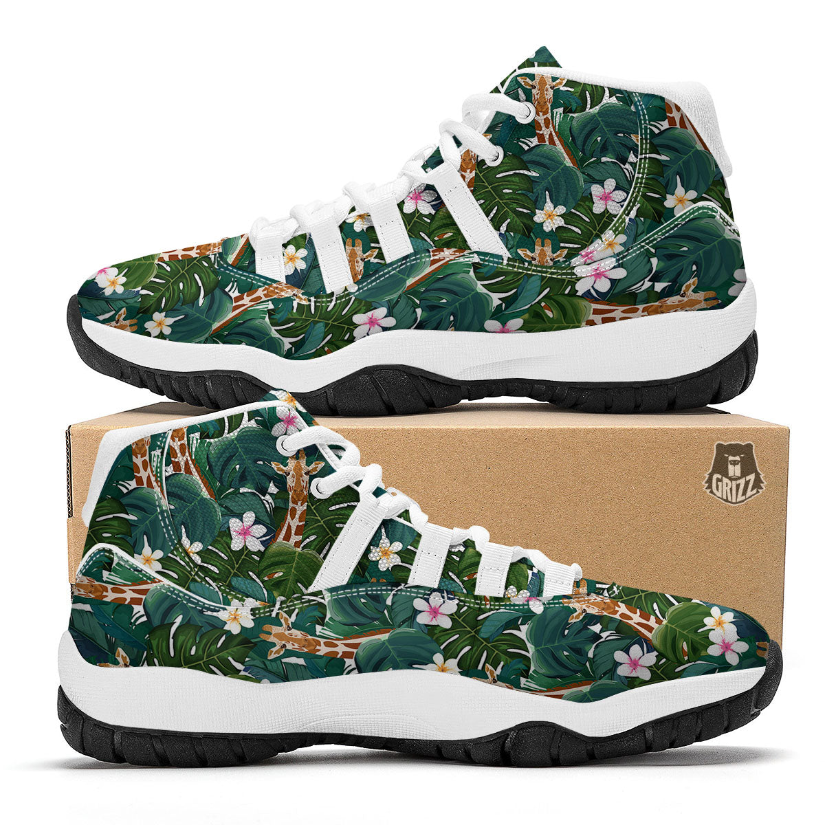 Giraffe Tropical Print Pattern White Bball Shoes-grizzshop