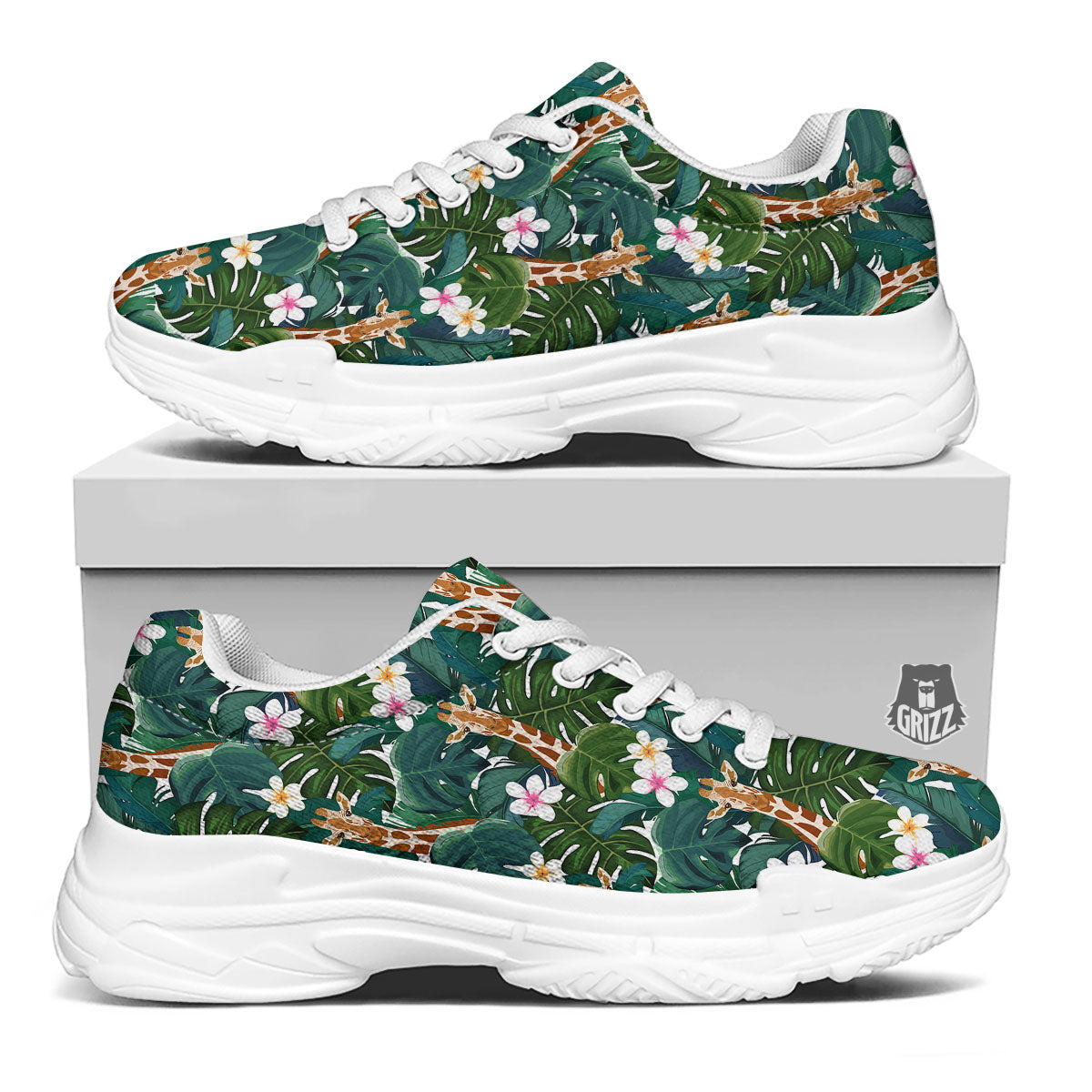 Giraffe Tropical Print Pattern White Chunky Shoes-grizzshop
