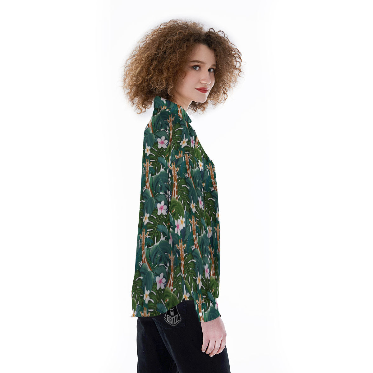 Giraffe Tropical Print Pattern Women's Long Sleeve Shirts-grizzshop