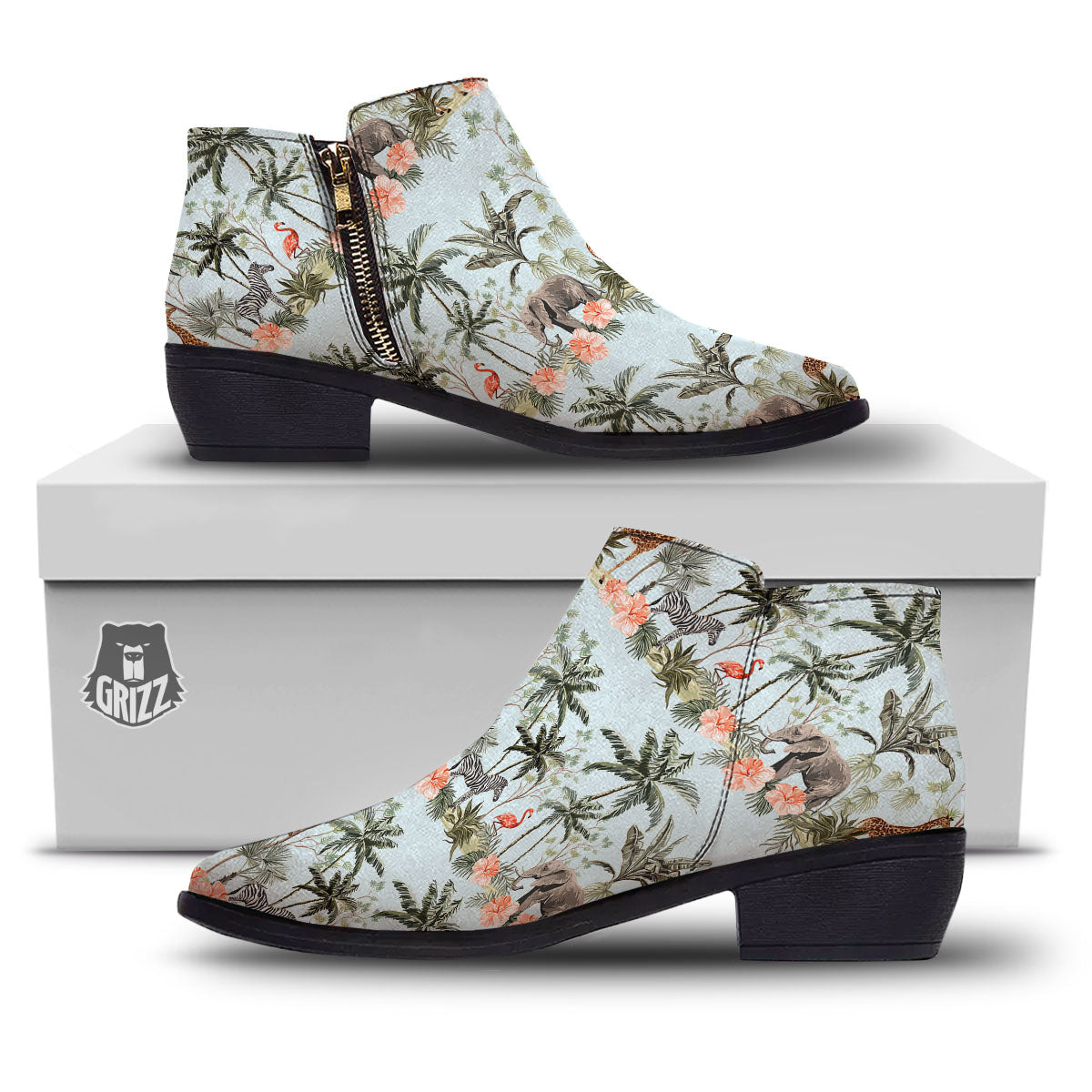 Giraffe Tropical Zebra Print Pattern Ankle Boots-grizzshop