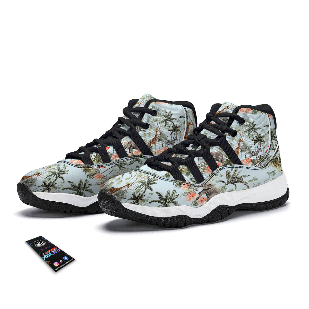 Giraffe Tropical Zebra Print Pattern Black Bball Shoes-grizzshop