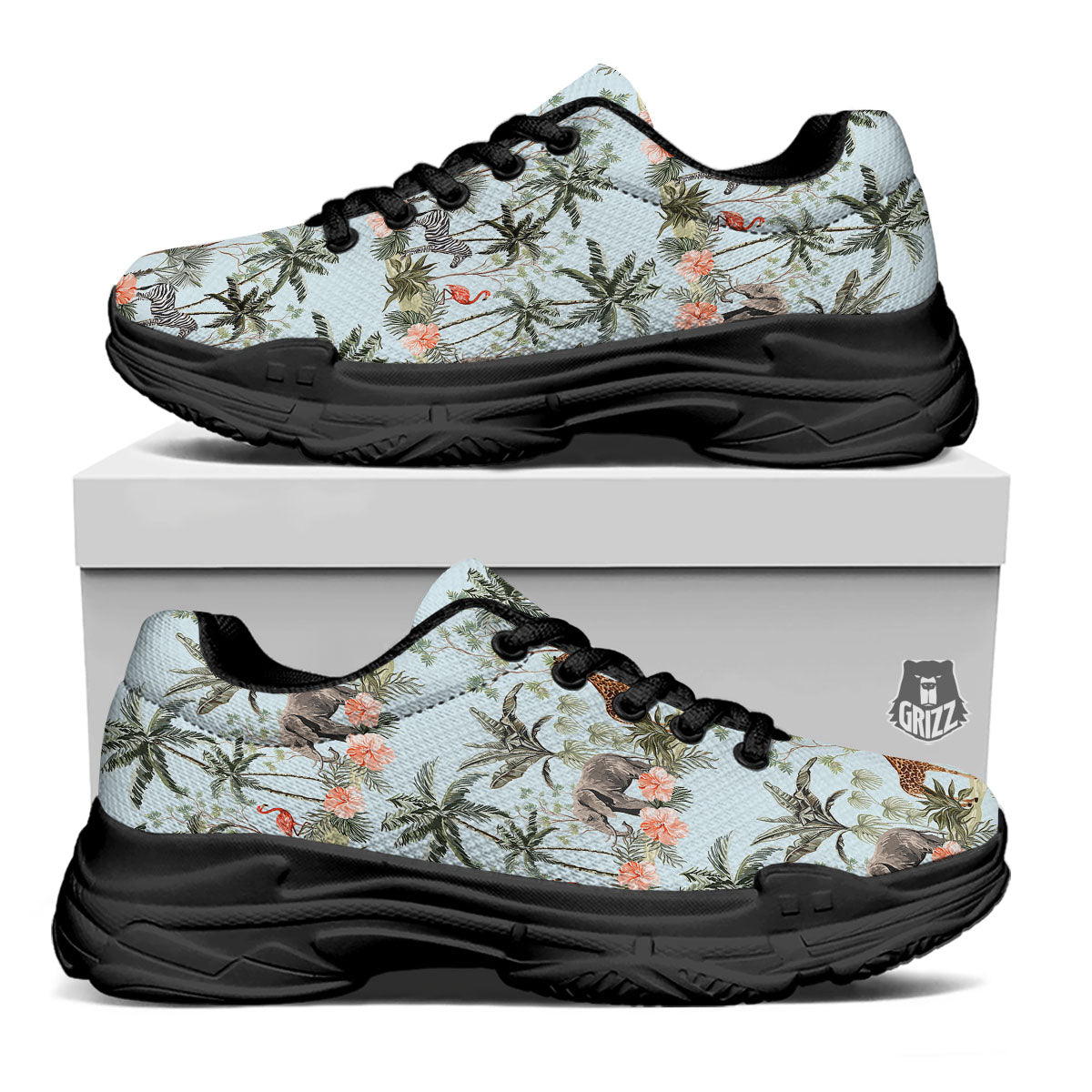 Giraffe Tropical Zebra Print Pattern Black Chunky Shoes-grizzshop