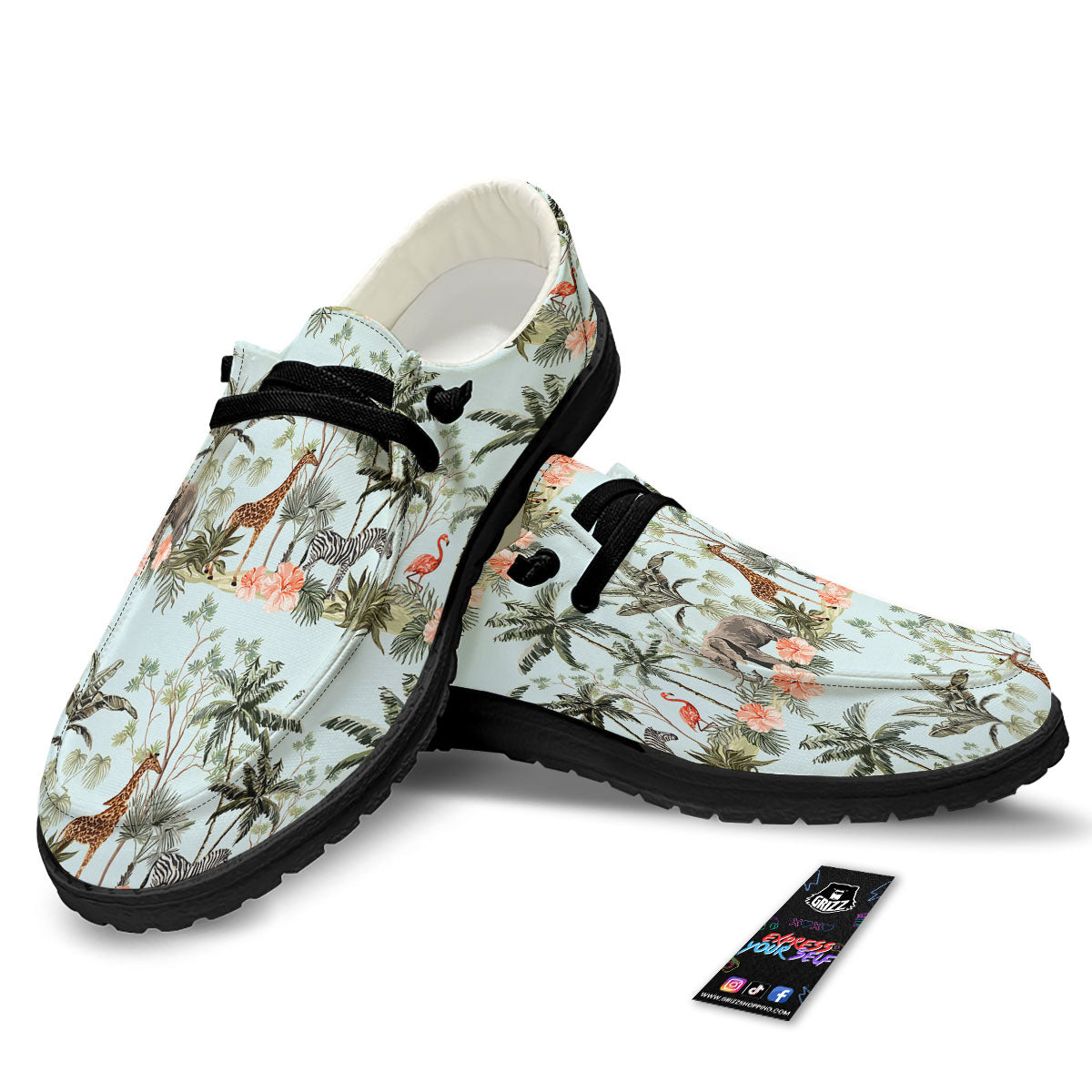 Giraffe Tropical Zebra Print Pattern Black Loafers-grizzshop