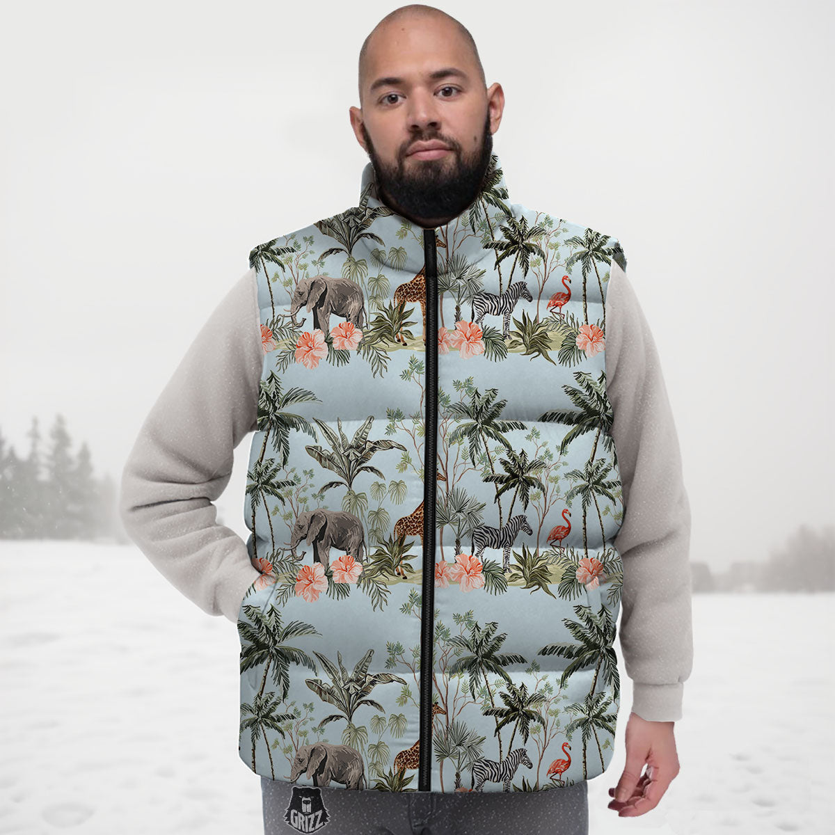 Giraffe Tropical Zebra Print Pattern Down Vest