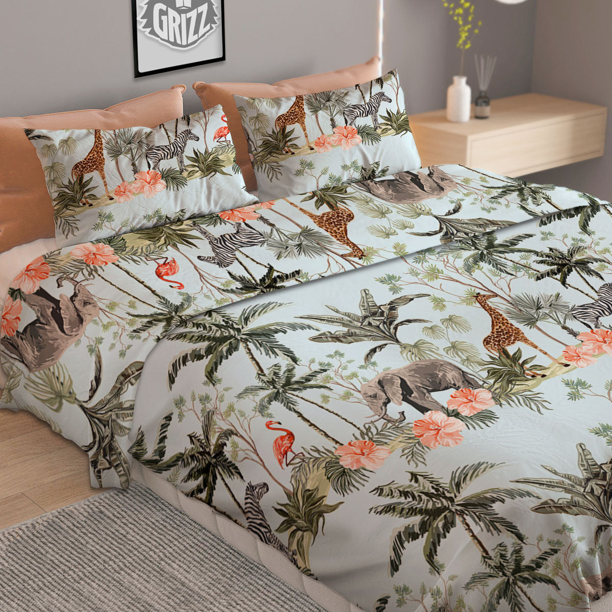 Giraffe Tropical Zebra Print Pattern Duvet Cover Bedding Set