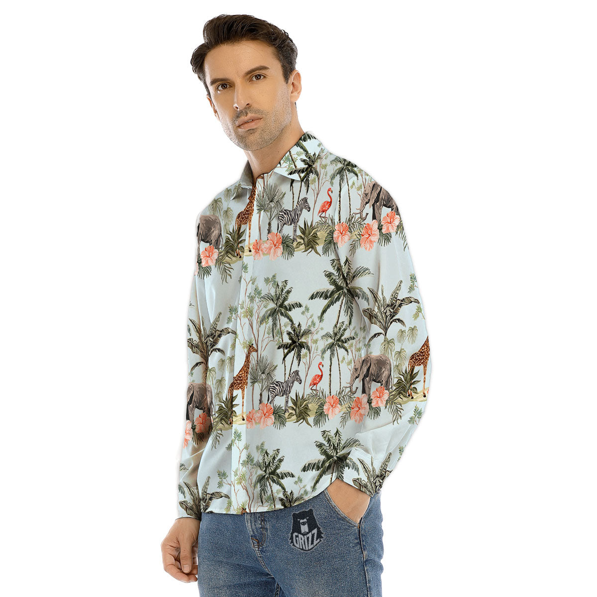 Giraffe Tropical Zebra Print Pattern Men's Dress Shirts-grizzshop