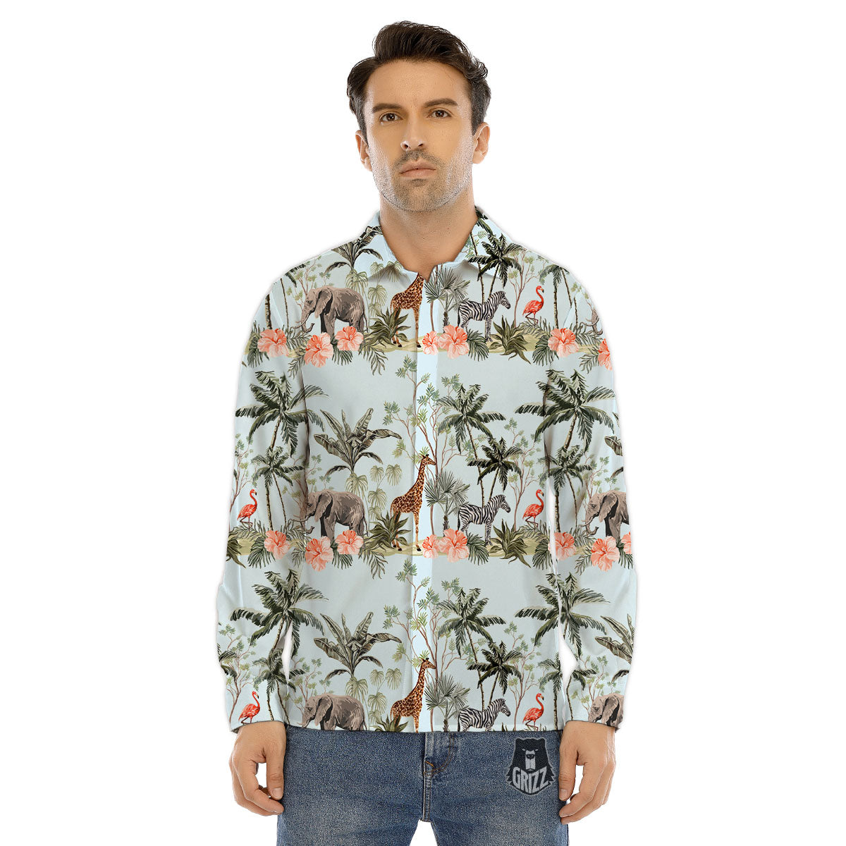 Giraffe Tropical Zebra Print Pattern Men's Dress Shirts-grizzshop