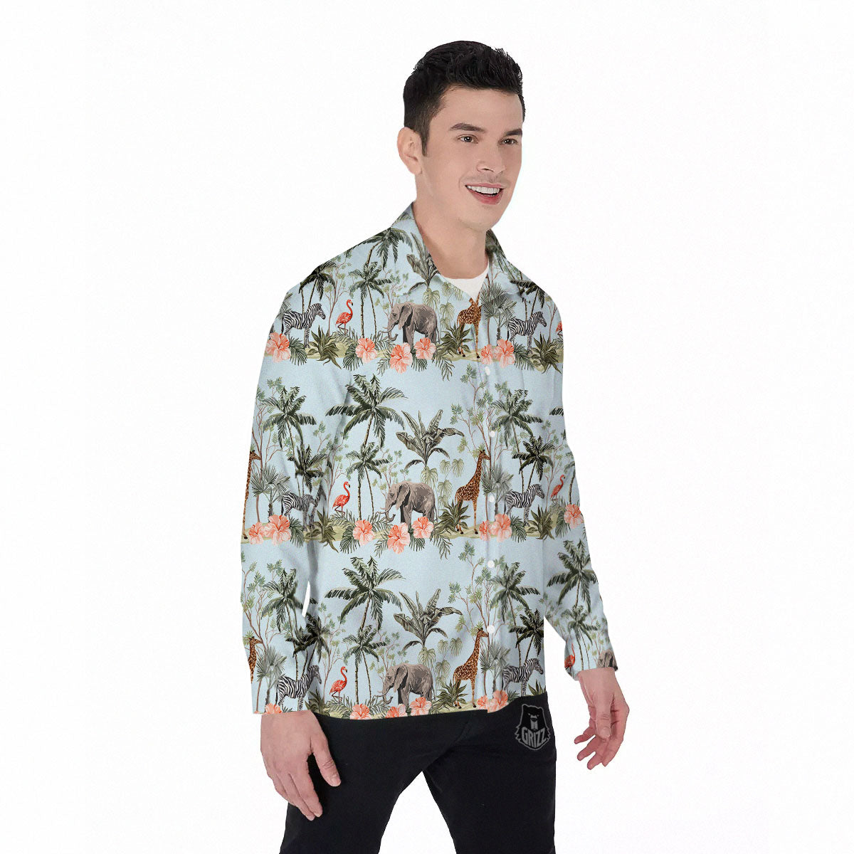 Giraffe Tropical Zebra Print Pattern Men's Long Sleeve Shirts-grizzshop