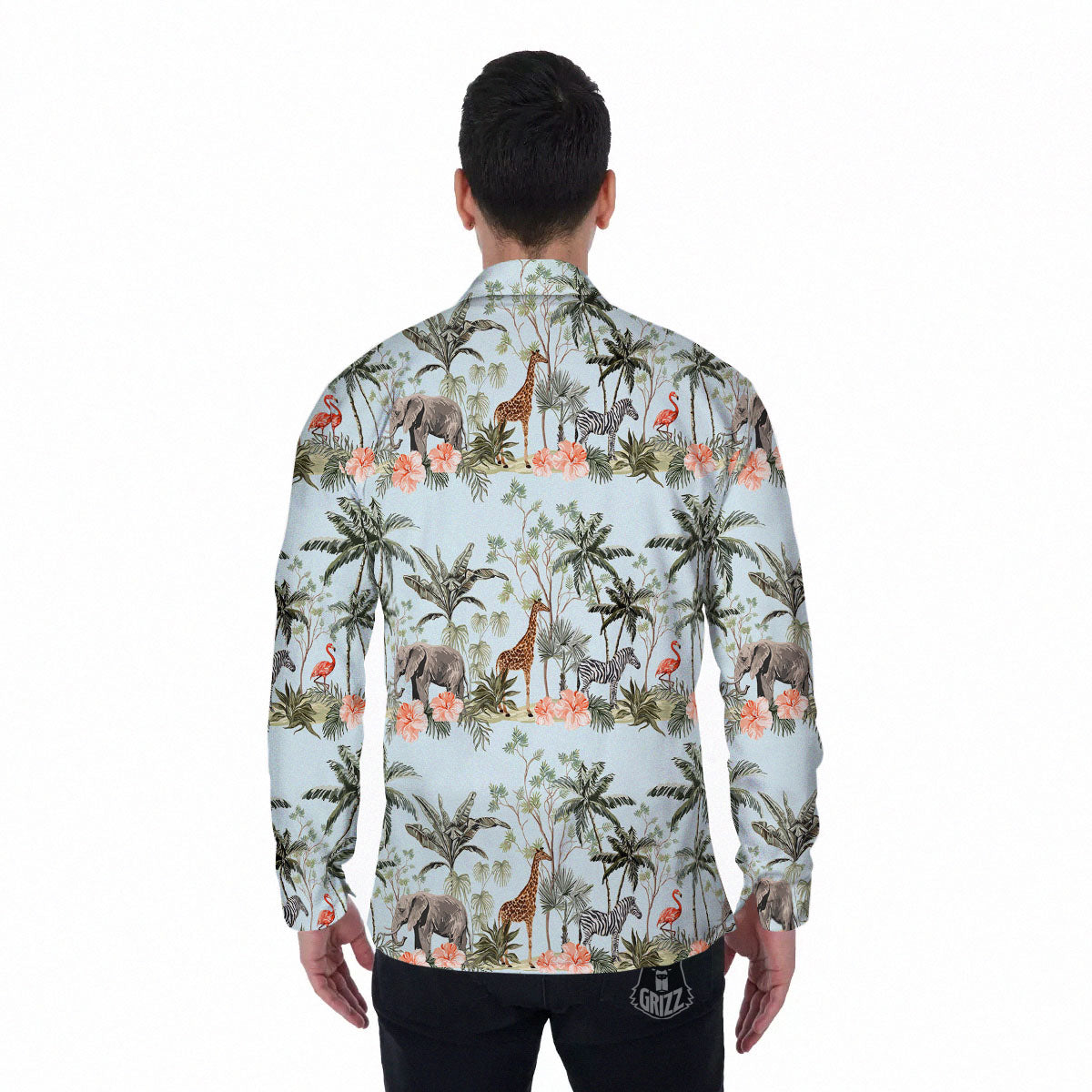 Giraffe Tropical Zebra Print Pattern Men's Long Sleeve Shirts-grizzshop