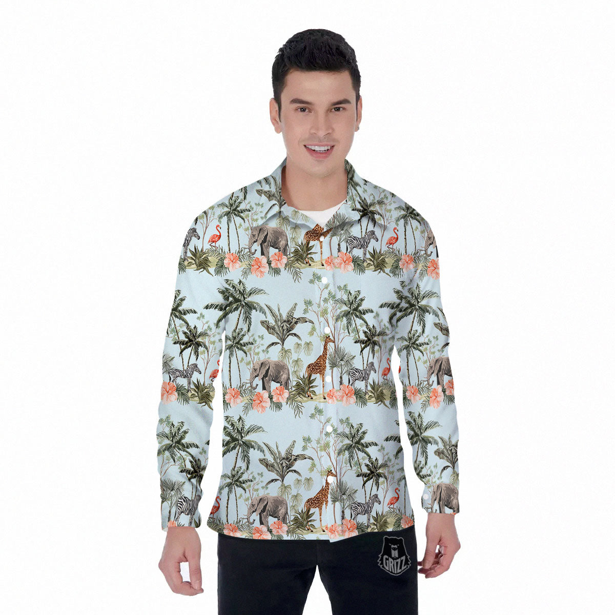 Giraffe Tropical Zebra Print Pattern Men's Long Sleeve Shirts-grizzshop