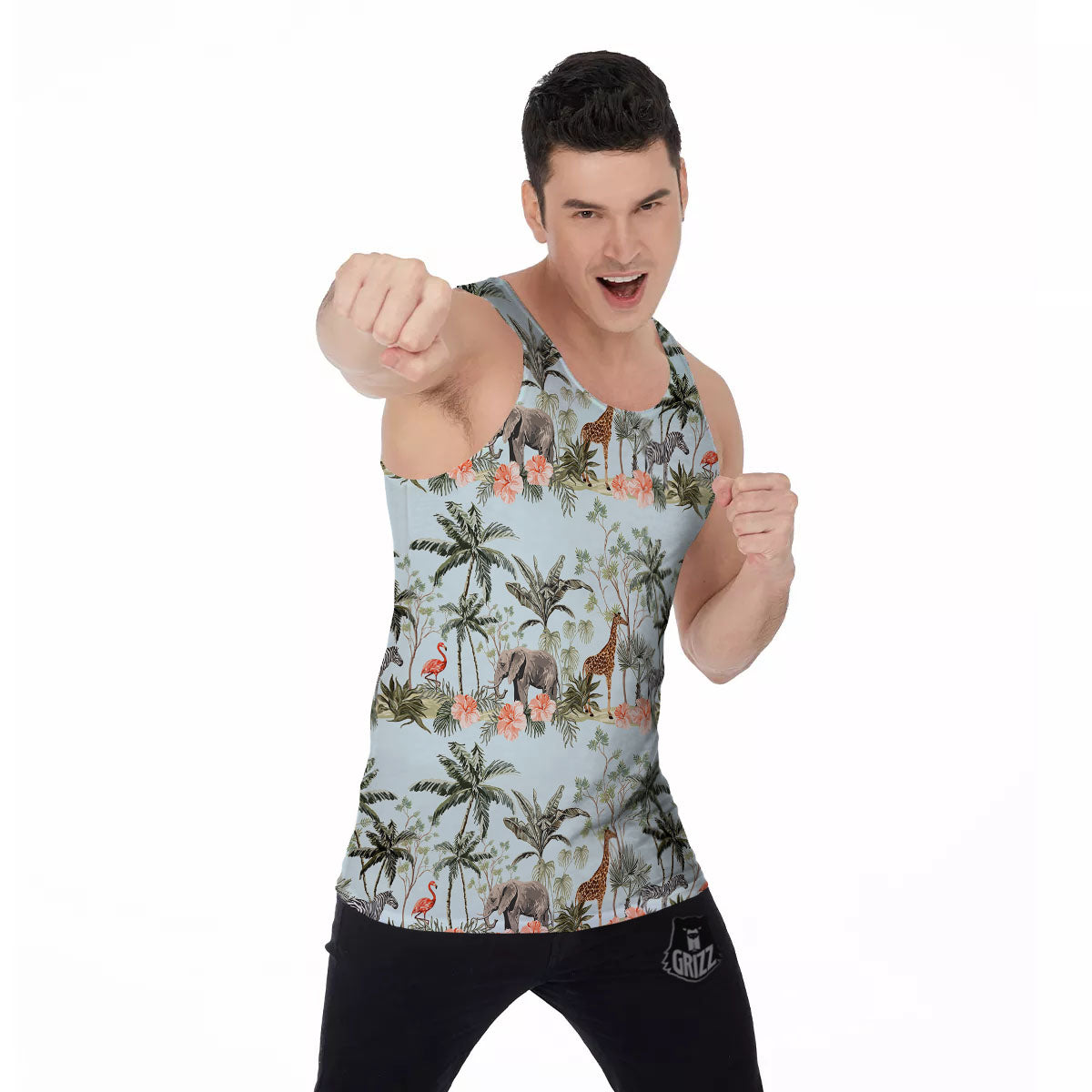 Giraffe Tropical Zebra Print Pattern Men's Tank Top-grizzshop