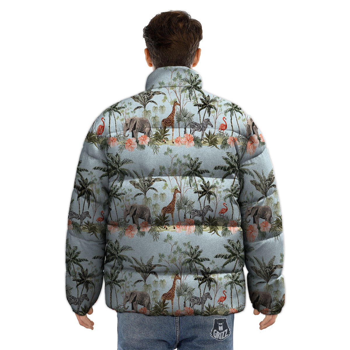 Giraffe Tropical Zebra Print Pattern Puffer Jacket-grizzshop