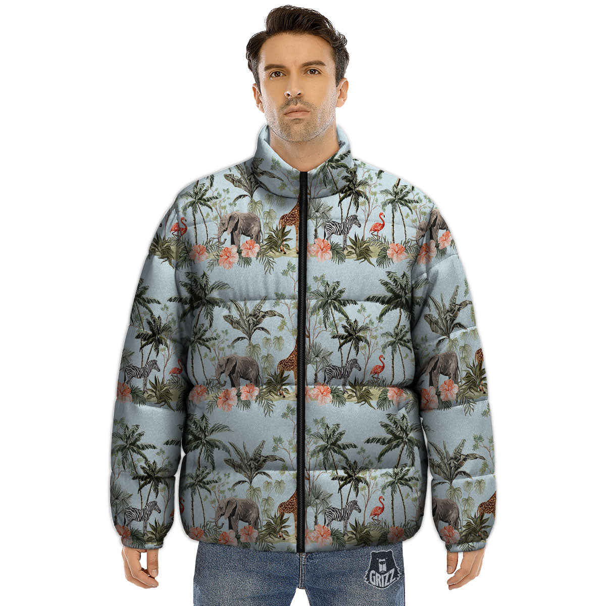 Giraffe Tropical Zebra Print Pattern Puffer Jacket-grizzshop