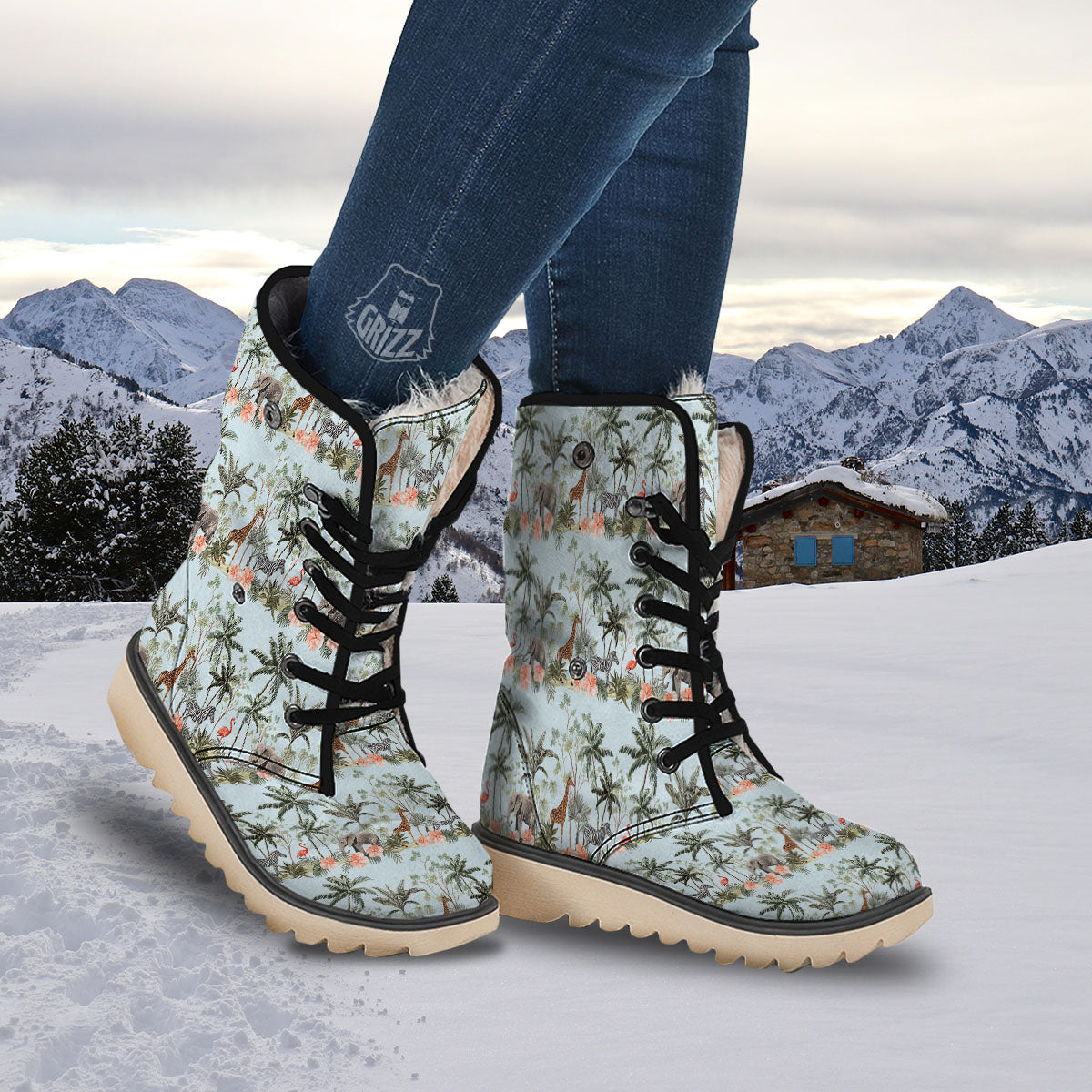 Giraffe Tropical Zebra Print Pattern Snow Boots-grizzshop
