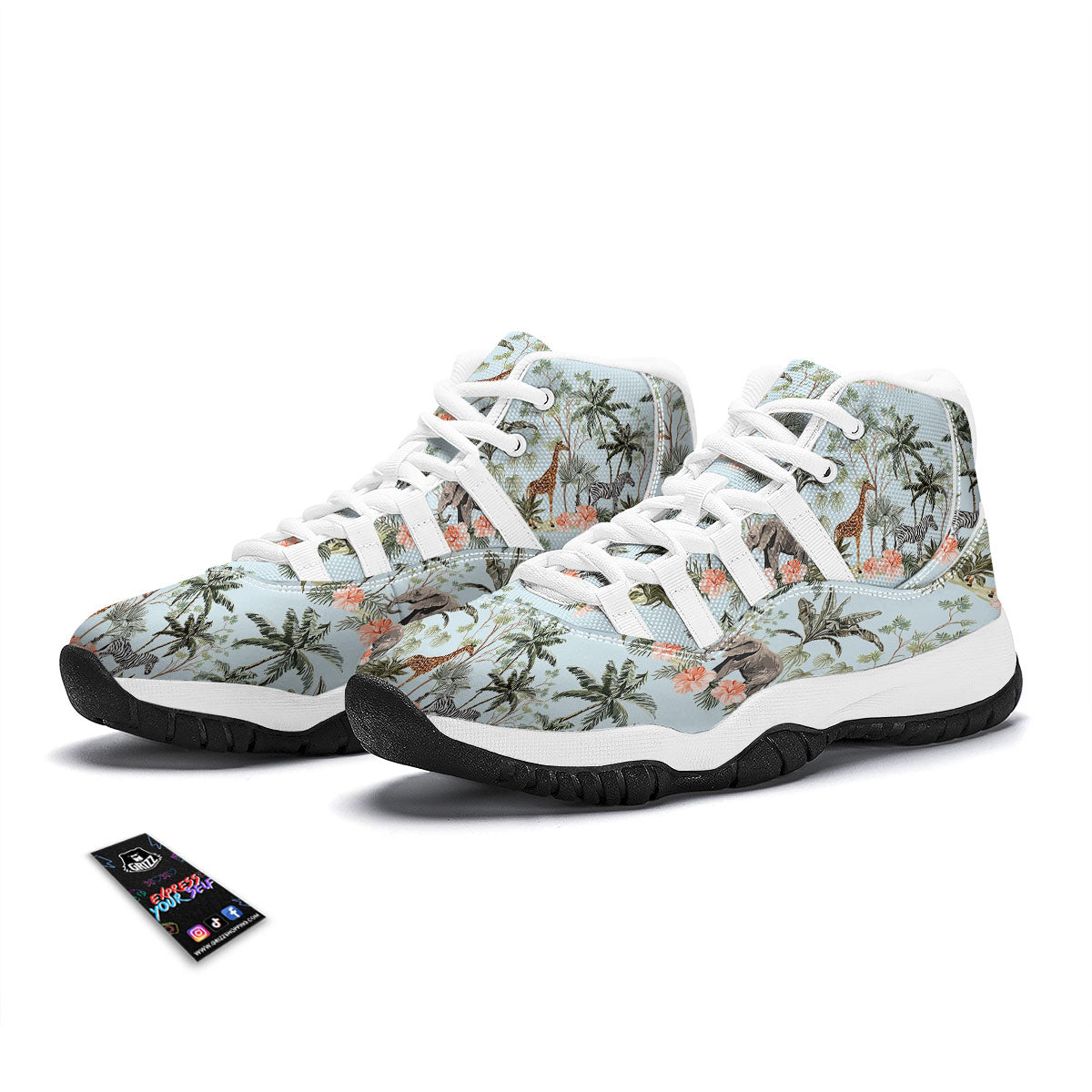 Giraffe Tropical Zebra Print Pattern White Bball Shoes-grizzshop
