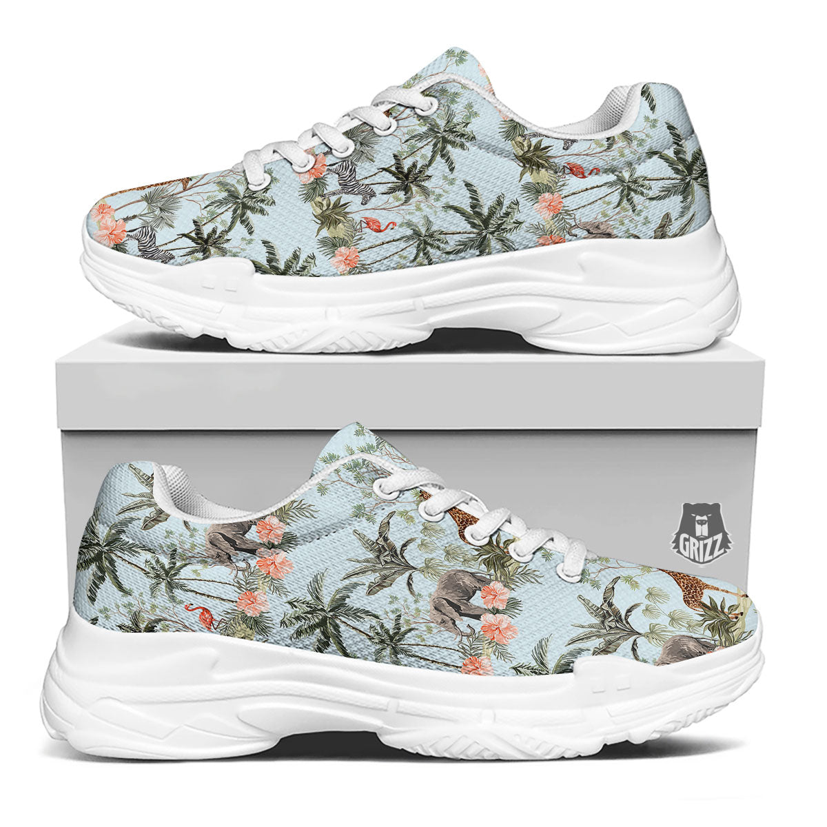 Giraffe Tropical Zebra Print Pattern White Chunky Shoes-grizzshop