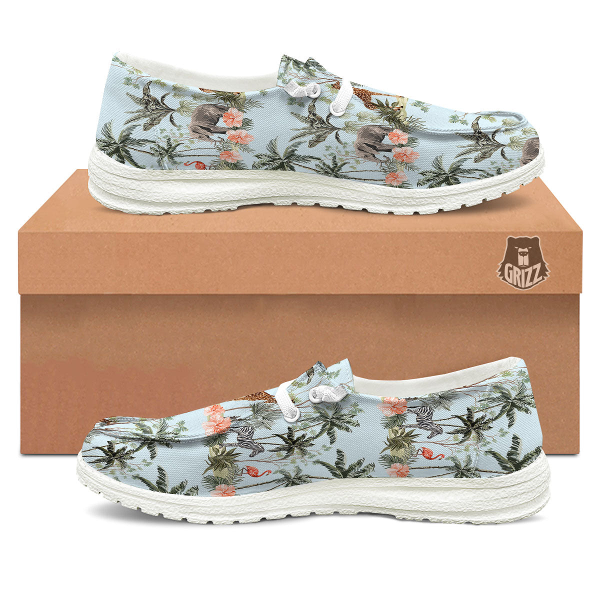 Giraffe Tropical Zebra Print Pattern White Loafers-grizzshop