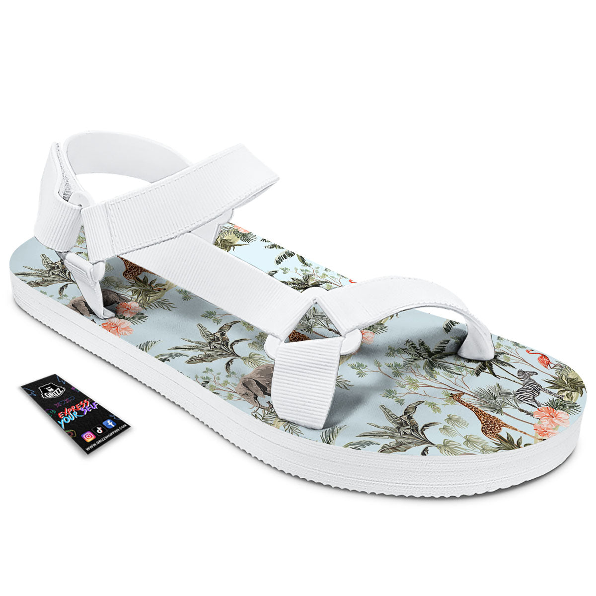 Giraffe Tropical Zebra Print Pattern White Open Toe Sandals-grizzshop