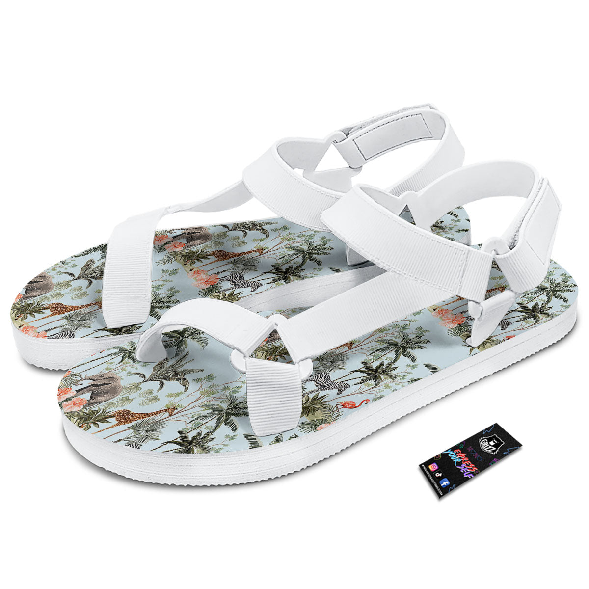Giraffe Tropical Zebra Print Pattern White Open Toe Sandals-grizzshop
