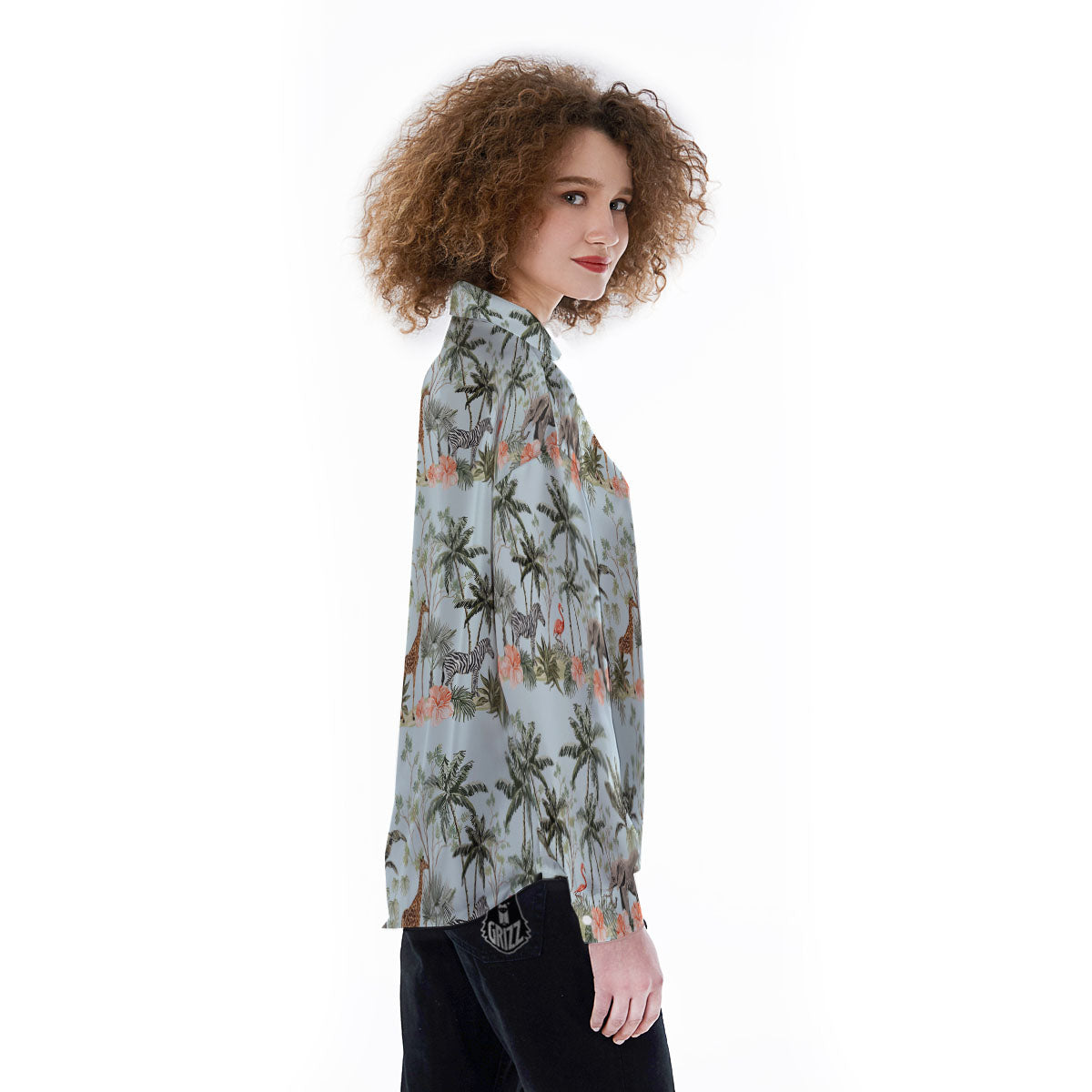 Giraffe Tropical Zebra Print Pattern Women's Long Sleeve Shirts-grizzshop