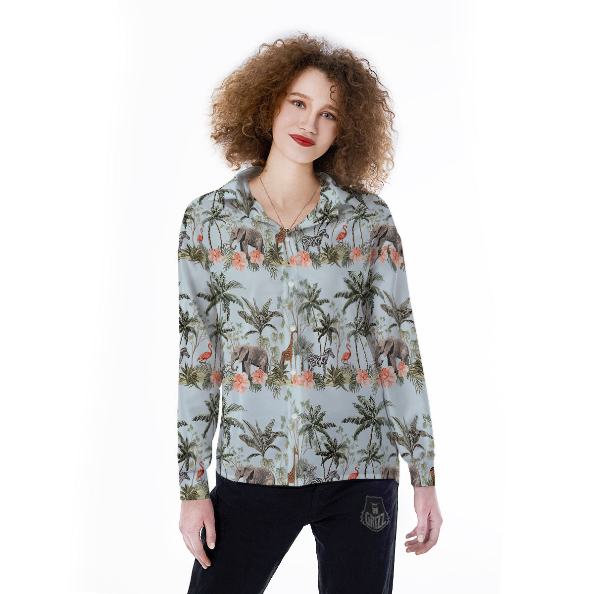 Giraffe Tropical Zebra Print Pattern Women's Long Sleeve Shirts-grizzshop
