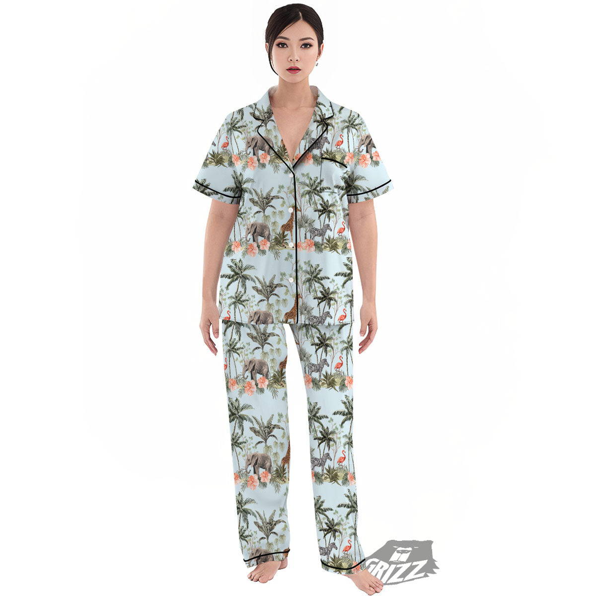 Giraffe Tropical Zebra Print Pattern Women's Pajamas Set-grizzshop
