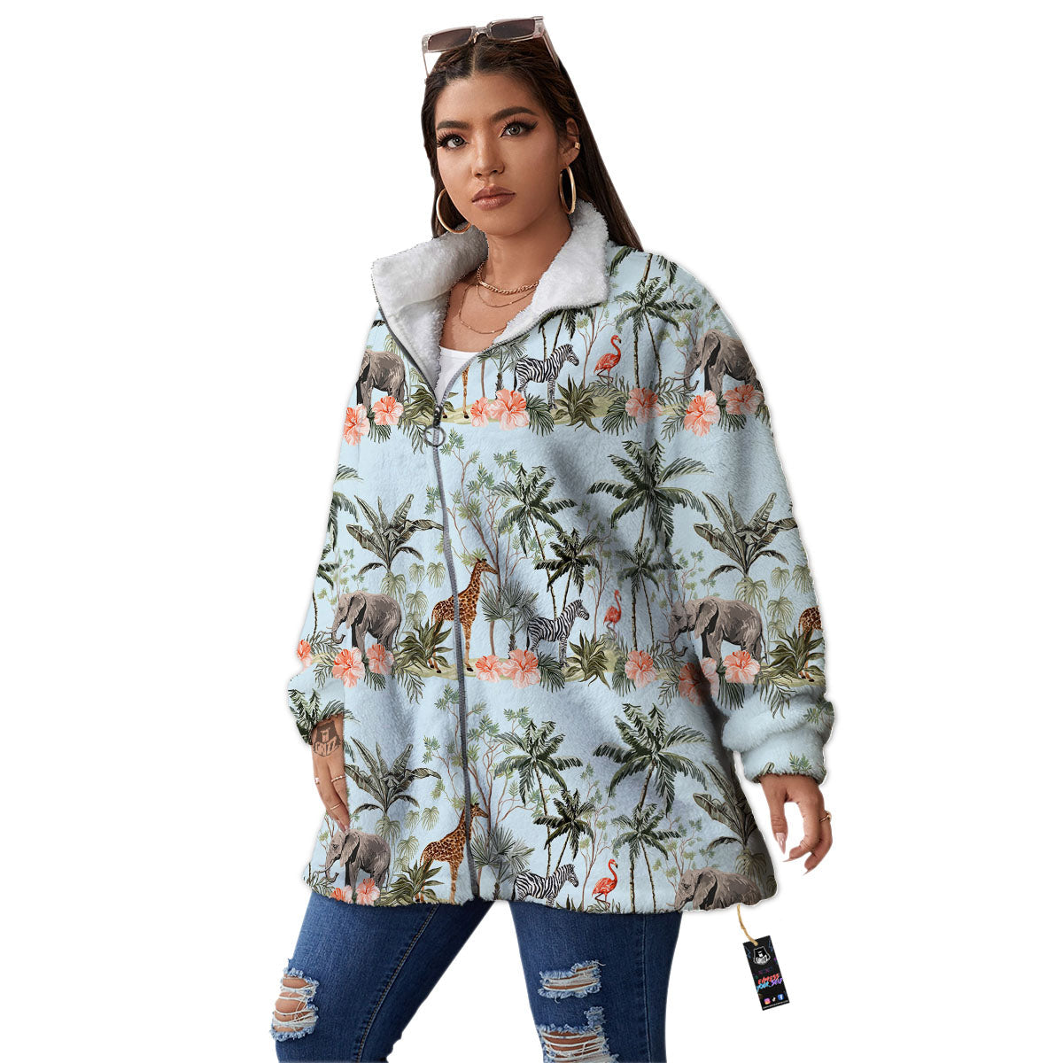 Giraffe Tropical Zebra Print Pattern Women's Sherpa Jacket-grizzshop