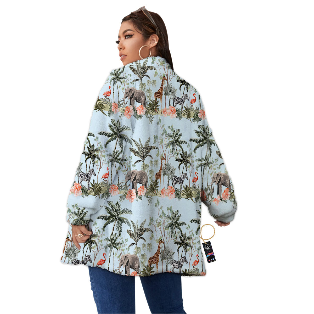 Giraffe Tropical Zebra Print Pattern Women's Sherpa Jacket-grizzshop