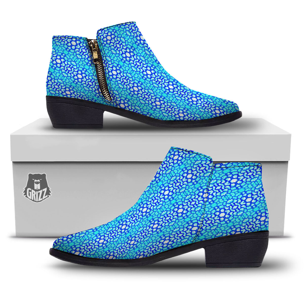Giraffe Turquoise Print Pattern Ankle Boots-grizzshop