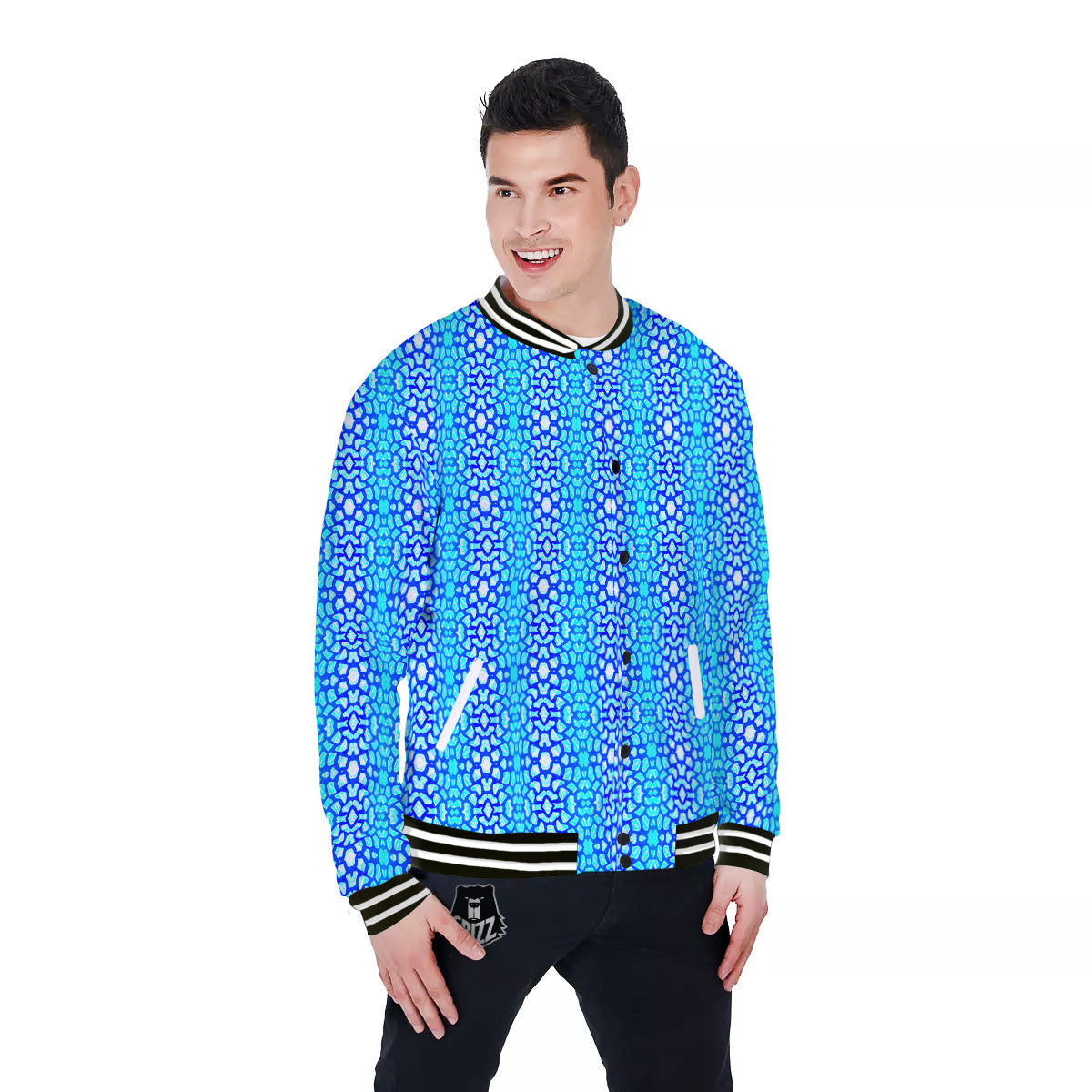 Giraffe Turquoise Print Pattern Baseball Jacket-grizzshop
