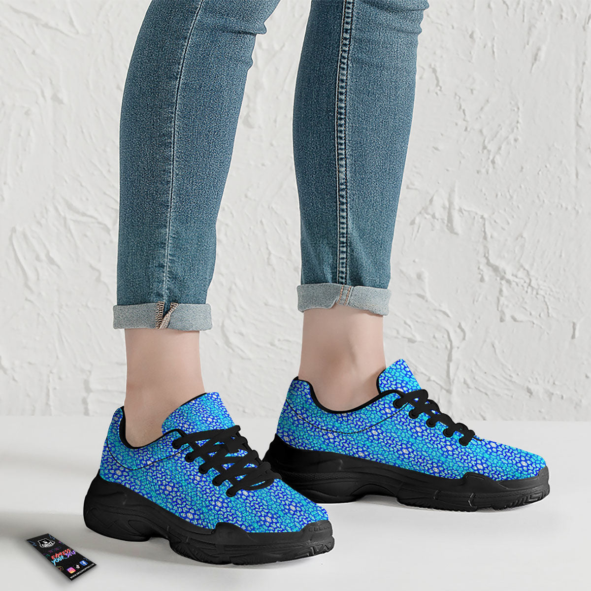 Giraffe Turquoise Print Pattern Black Chunky Shoes-grizzshop